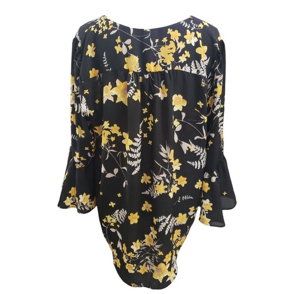 INC International Concepts Black & Yellow Floral Blouse XL - Picture 3 of 5